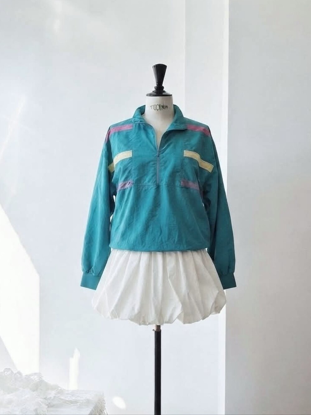 Teal Quarter-Zip Windbreaker Jacket with Pastel Accents